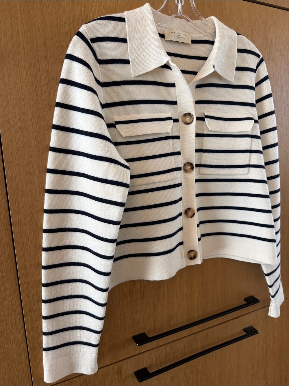 Sézane Betty Cardigan in Ecru and Navy Blue Color Womens size Small/Medium - Picture 3 of 13
